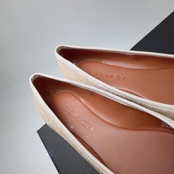 Coach FG2708 Benni Signature Jacquard Flat Ballet Shoes Khaki Chalk Size 5 - Picture 6 of 9